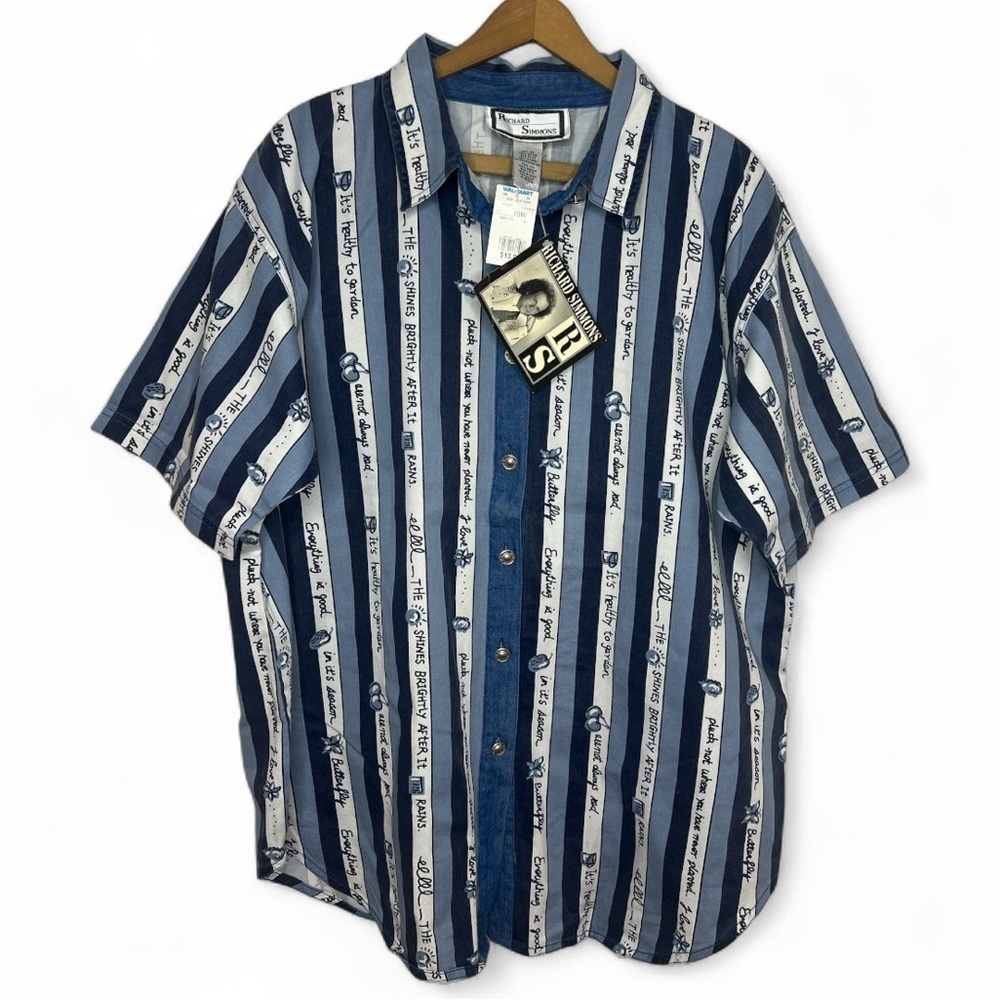 Vintage 90s Richard Simmons Blouse 18W NWT Plus Size Novelty Striped Shirt